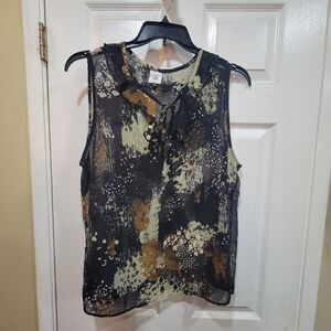 CAbi Women's Black and Brown Abstract Sleeveless Blouse, Size XL